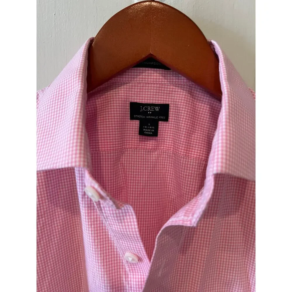 J Crew Thompson micro gingham check button down Shirt pink white S